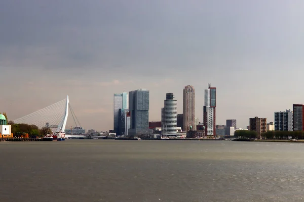 Widok Nieuwe Maas Panoramą Rotterdamu Holandii — Zdjęcie stockowe