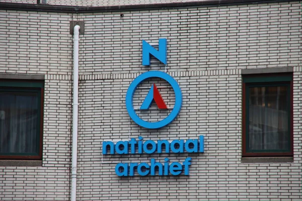 Prédio Com Logótipo Dos Arquivos Nacionais Haia Nos Países Baixos — Fotografia de Stock