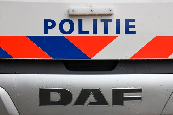 Logo Rayures Devant Une Voiture Police Néerlandaise Politie Aux Pays — Photo