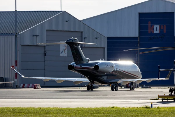 stock image LX-GJM Bombardier Challenger 350  Global Jet Luxembourg at apron of Rotterdam The Hague Airport in the Netherlands