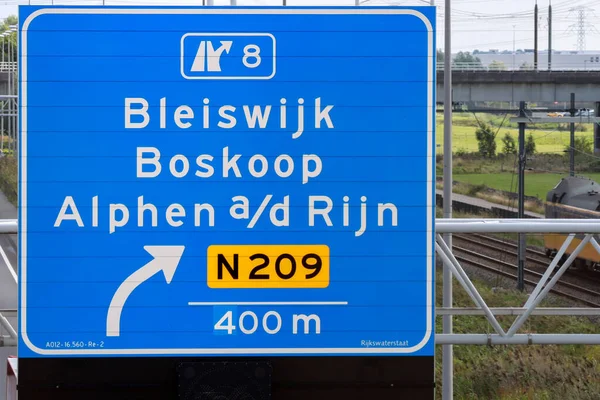 Señalización Azul Autopista Señalización Azul Autopista A12 N09 Zoetermeer Boskoop —  Fotos de Stock