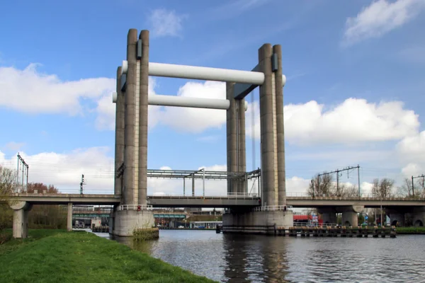 Vertical Lift Bridge Trains Gouda Canal Named Gouwe Netherlands — Stock Photo, Image