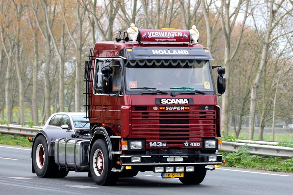Грузовики Retro Участвуют Retro Truck Tour Через Южную Голландию Нидерландах — стоковое фото