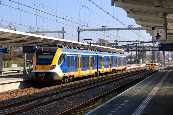 Train Local Banlieue Sng Arrive Gare Zwolle Aux Pays Bas — Photo