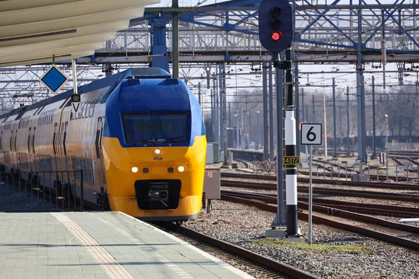 stock image Refurbished VIRM intercity doubledek train along platform at station zwolle in the Netherlands