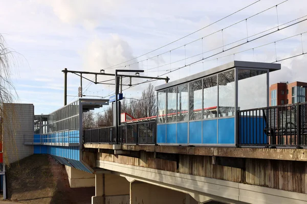 stock image Platforms and railroad tracks at train station Nieuwerkerk aan den IJssel in the Netherlands