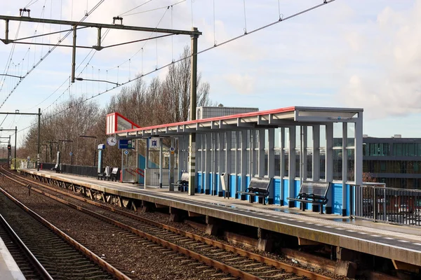 Plataformas Vias Férreas Estação Comboios Nieuwerkerk Aan Den Ijssel Nos — Fotografia de Stock