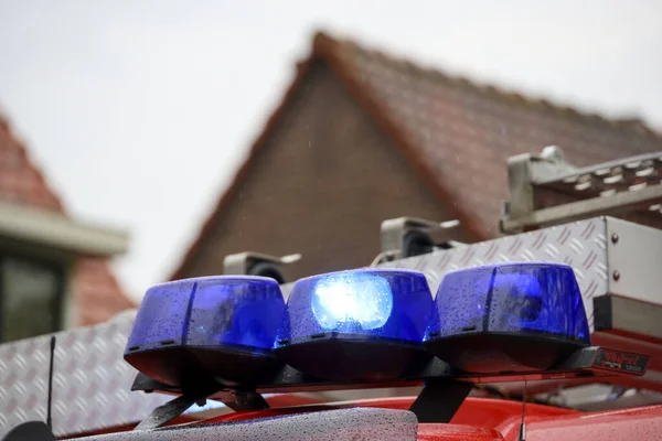 Lampe Poche Bleue Sur Camion Pompiers Nieuwerkerk Aan Den Ijssel — Photo