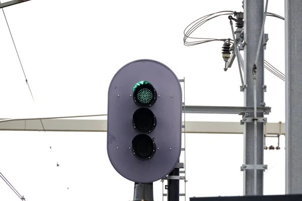 Señal Luz Verde Para Salir Plataforma Estación Zwolle Los Países — Foto de Stock
