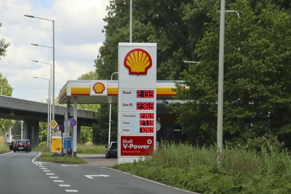 stock image Shell petrol station with prices above 2 euro per liter at start war in Ukrain