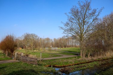 Hollanda 'daki Nieuwerkerk aan den IJssel köyünün kenarında bisiklet yolu