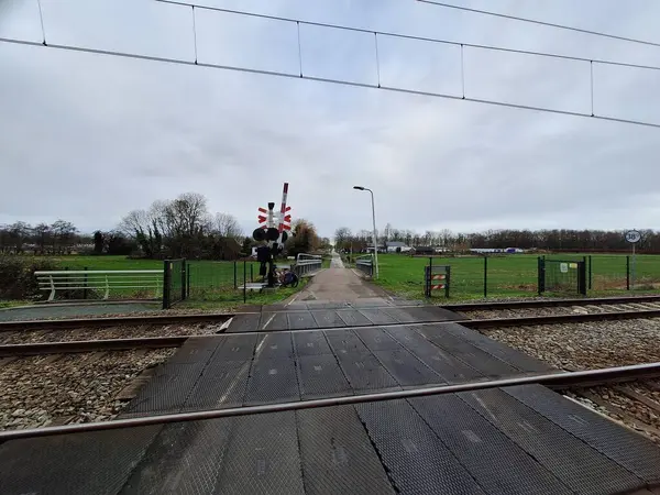 Rail track between the residual peat areas of the Zuidplaspolder in the Netherlands