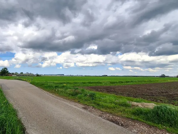 Hollanda 'da Zuidplaspolder' da küçük bir köy yolu