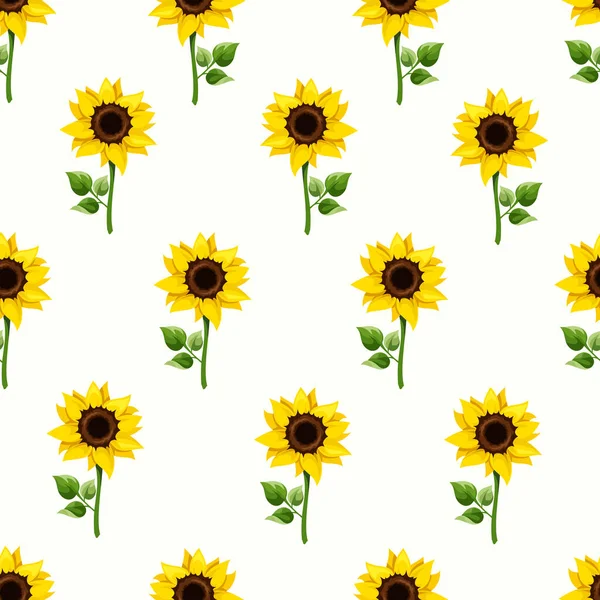 Vector Seamless Pattern Yellow Sunflowers Stems White Background — Stock Vector
