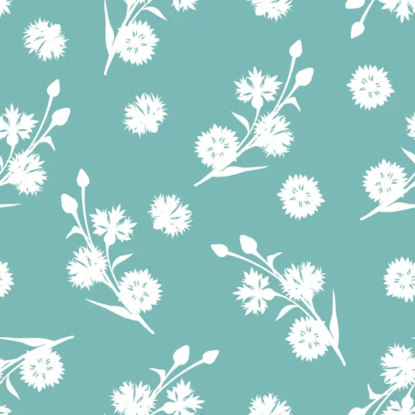 Vector Nahtloses Blumenmuster Mit Weißen Kornblumen Auf Türkisfarbenem Hintergrund — Stockvektor