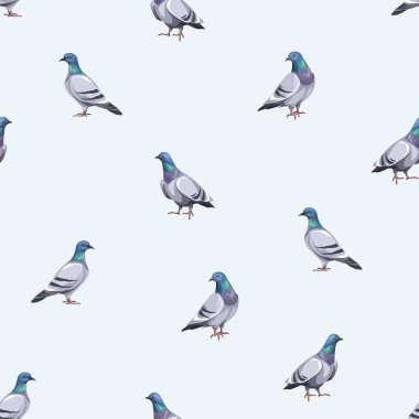 Mavi arka planda güvercin kuşları olan kusursuz bir desen. Vektör illüstrasyonu