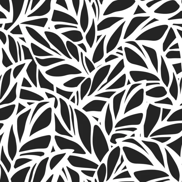 Moderno Motivo Floreale Bianco Nero Senza Cuciture Con Foglie Ornamento — Vettoriale Stock