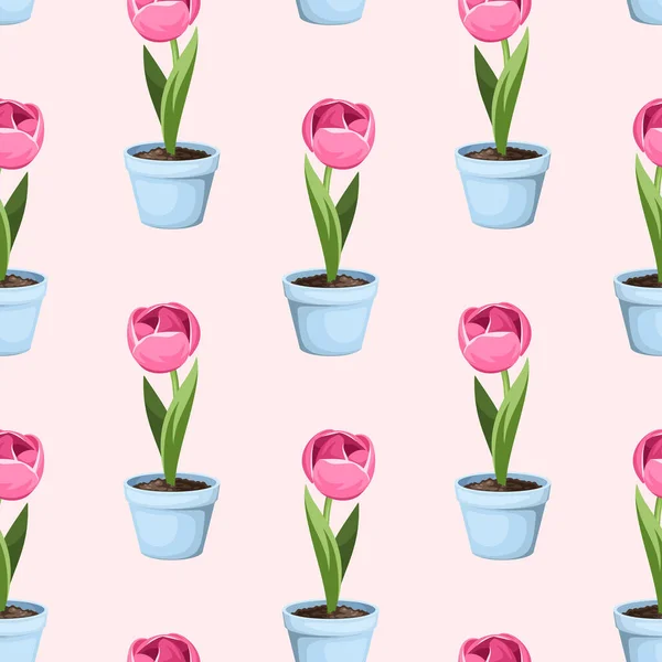 Motif Sans Couture Avec Des Fleurs Tulipes Roses Dans Des — Image vectorielle