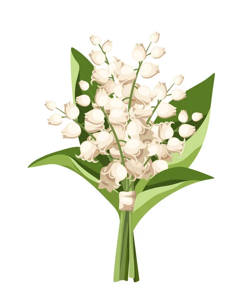 Frühlingsstrauß Der Maiglöckchen Blüht Isoliert Auf Weißem Hintergrund Vektorillustration — Stockvektor