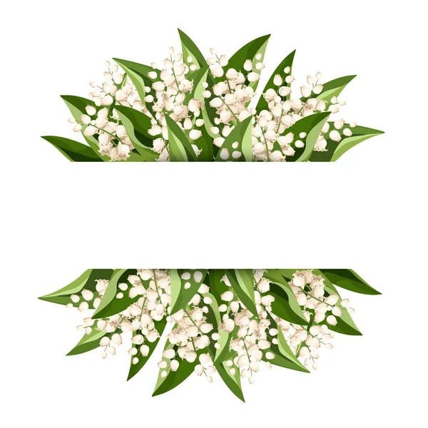 Banner White Lily Valley Flowers Green Leaves Vector Illustration — Stock Vector