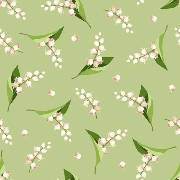 Seamless Pattern White Lily Valley Flowers Green Background Vector Illustration — Stock Vector