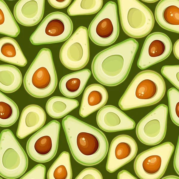 Seamless Pattern Avocado Fruit Slices Green Background Vector Illustration — Stock Vector