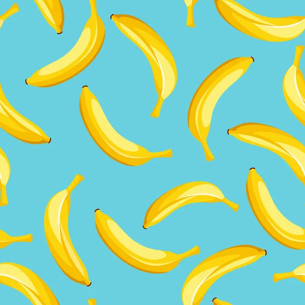 青い背景に黄色のバナナとシームレスなパターン ベクターイラスト — ストックベクタ