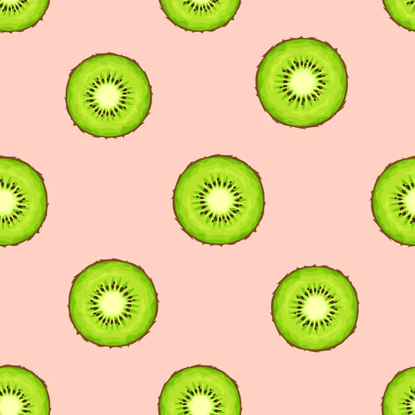 Sömlöst Mönster Med Grön Kiwi Frukt Rosa Bakgrund Vektorillustration — Stock vektor