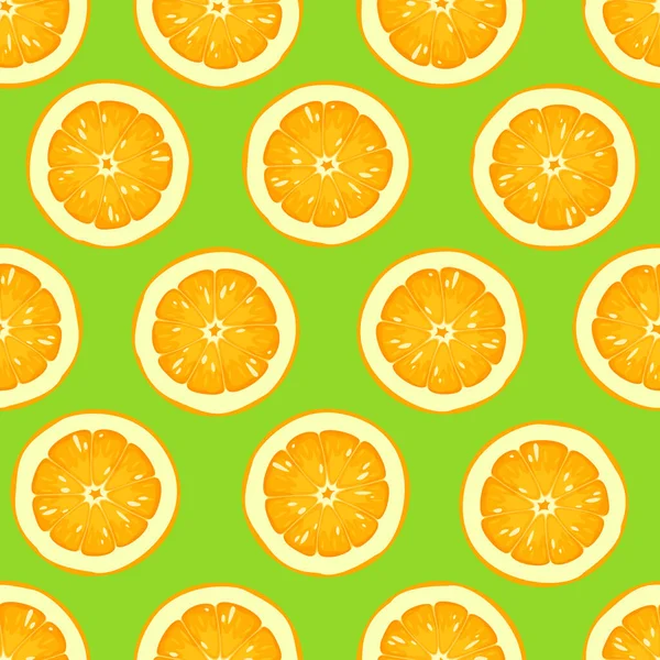 Seamless Pattern Orange Fruit Green Background Vector Illustration — Stock Vector