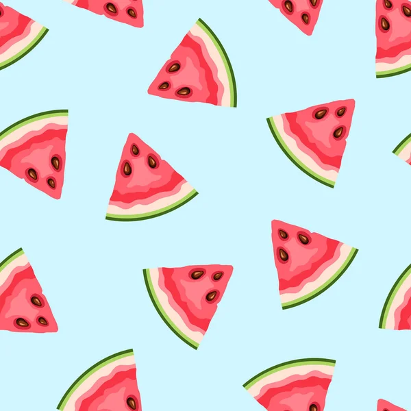Sömlös Mönster Med Vattenmelon Frukt Skivor Blå Bakgrund Vektorillustration — Stock vektor