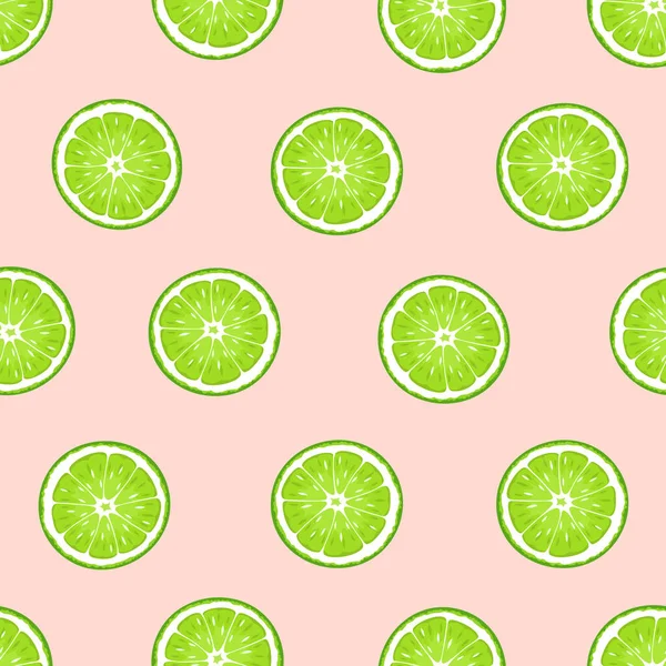 Nahtloses Muster Mit Grünen Limettenfrüchten Auf Rosa Hintergrund Vektorillustration — Stockvektor