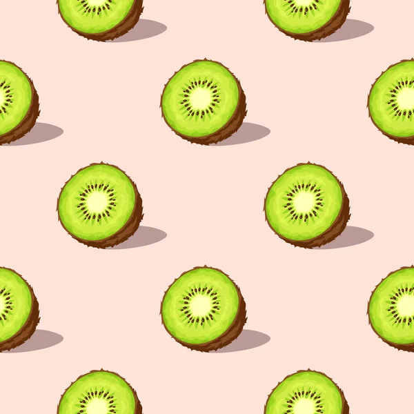 Grön Kiwi Frukt Rosa Bakgrund Vektor Sömlöst Mönster — Stock vektor