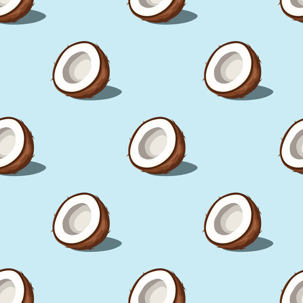Coconuts on a blue background. Vector seamless pattern
