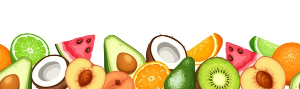 Tropické Ovoce Meloun Vodní Pomeranč Avokádo Vápno Kokos Kiwi Broskvové — Stockový vektor