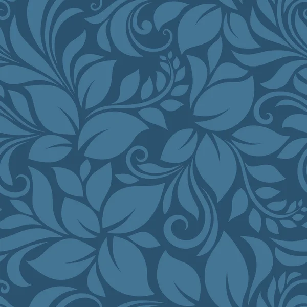无缝隙蓝花花纹与叶子 矢量说明 — 图库矢量图片