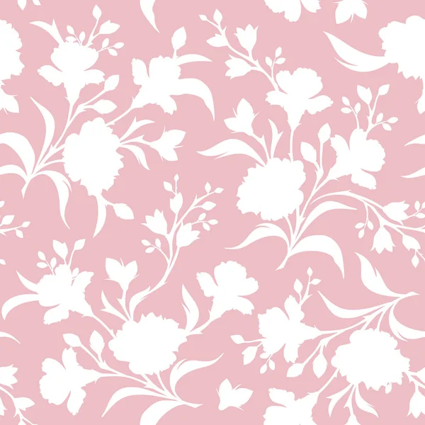 Patrón Floral Rosa Blanco Sin Costuras Con Flores Ilustración Vectorial — Archivo Imágenes Vectoriales