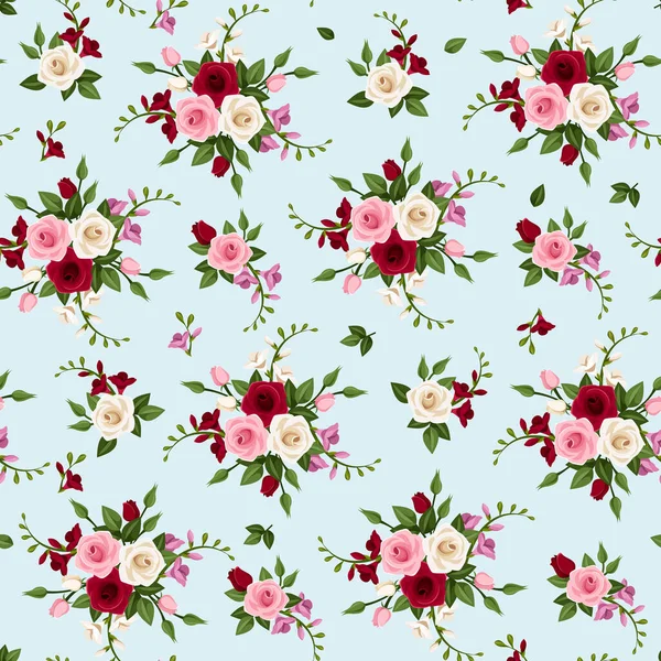 Patrón Floral Sin Costuras Con Rosas Rojas Rosas Rosadas Blancas — Vector de stock