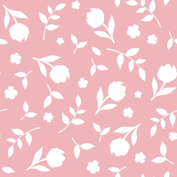 Płynny Różowo Biały Wzór Kwiatowy Sylwetkami Kwiatów Ilustracja Wektora — Wektor stockowy