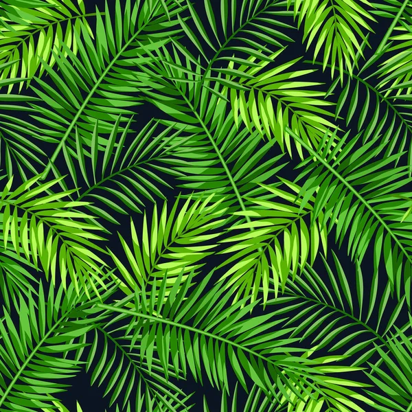 Tropisches Nahtloses Muster Mit Grünen Palmblättern Auf Schwarzem Hintergrund Vektorillustration — Stockvektor