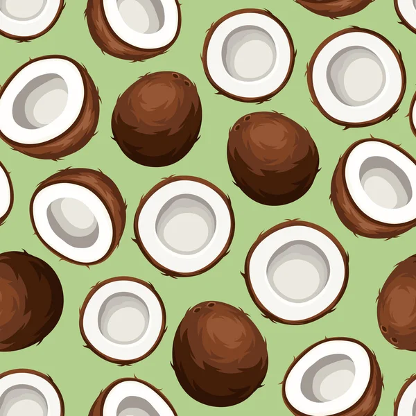 Bezproblémový Vzor Kokosovými Ořechy Zeleném Pozadí Vektorová Ilustrace — Stockový vektor