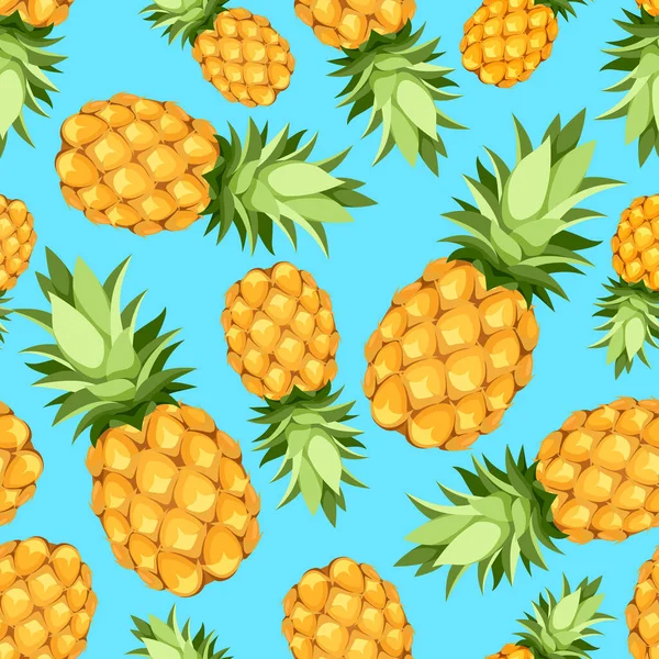 Tropical Seamless Pattern Pineapple Fruit Blue Background Vector Illustration — Stock Vector
