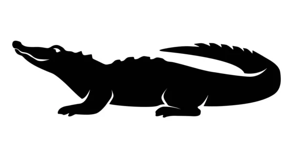 Czarna Sylwetka Krokodyla Odizolowanego Białym Tle Ilustracja Wektora — Wektor stockowy