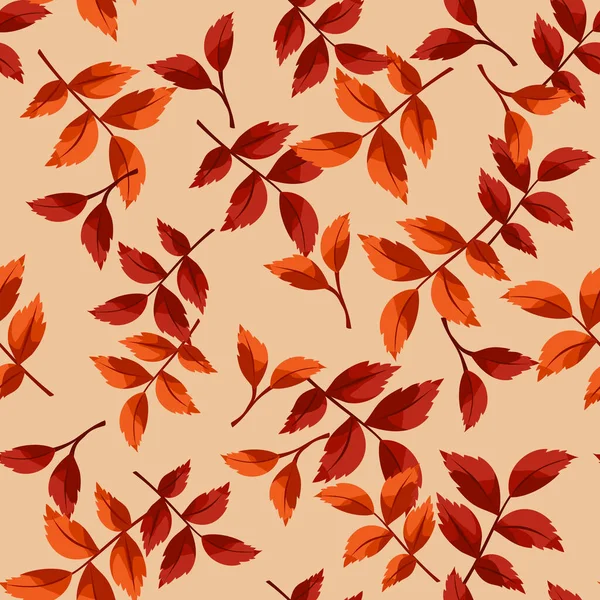 无缝隙图案 有橙色和褐色的秋天叶子 背景是米黄色的 矢量说明 — 图库矢量图片