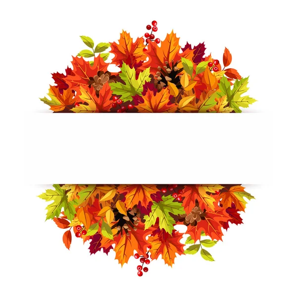 Banner Red Orange Yellow Green Autumn Leaves Cones Vector Illustration — Stock Vector