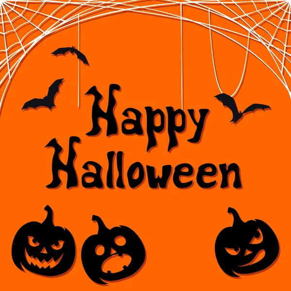 Halloween Meghívó Jack Lámpásokkal Pókhálóval Denevérekkel Vektor Fekete Narancssárga Kártya — Stock Vector