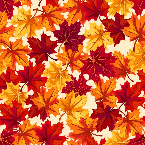 Sonbahar Kırmızı Turuncu Sarı Akçaağaç Yapraklı Pürüzsüz Desen Vektör Illüstrasyonu — Stok Vektör