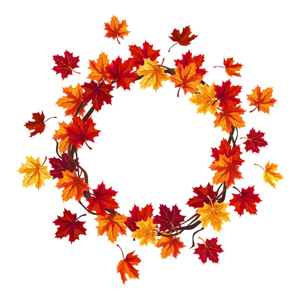 オレンジ 黄色のカエデの葉を持つ秋のカエデの葉の花輪 挨拶や招待状のデザイン ベクトル円枠 — ストックベクタ