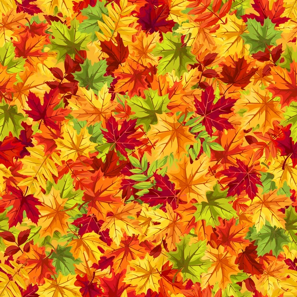 Автоматический Узор Красными Оранжевыми Желтыми Зелеными Осенними Листьями Векторная Иллюстрация — стоковый вектор