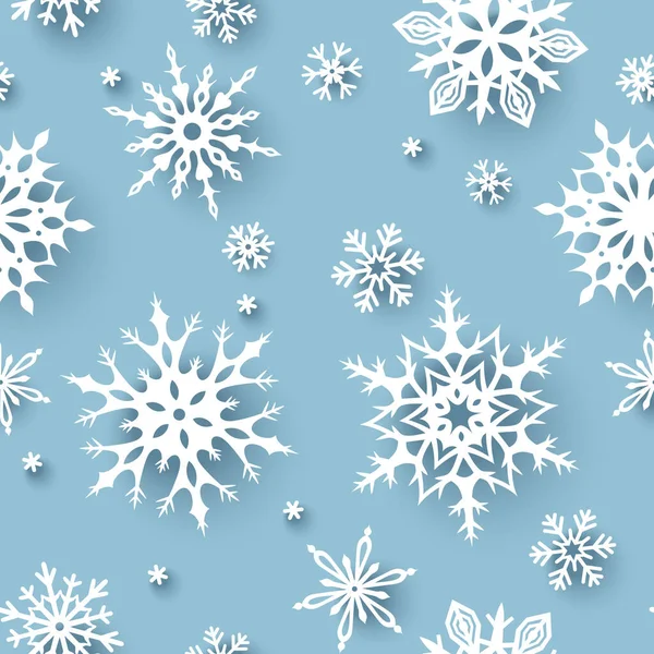Zimowy Płynny Wzór Białymi Płatkami Śniegu Niebieskim Tle Wektorowa Ozdoba — Wektor stockowy
