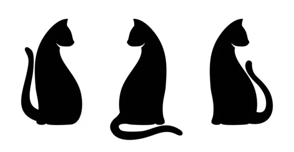 Katter Set Med Tre Svarta Silhuetter Sittande Katter Isolerad Vit — Stock vektor